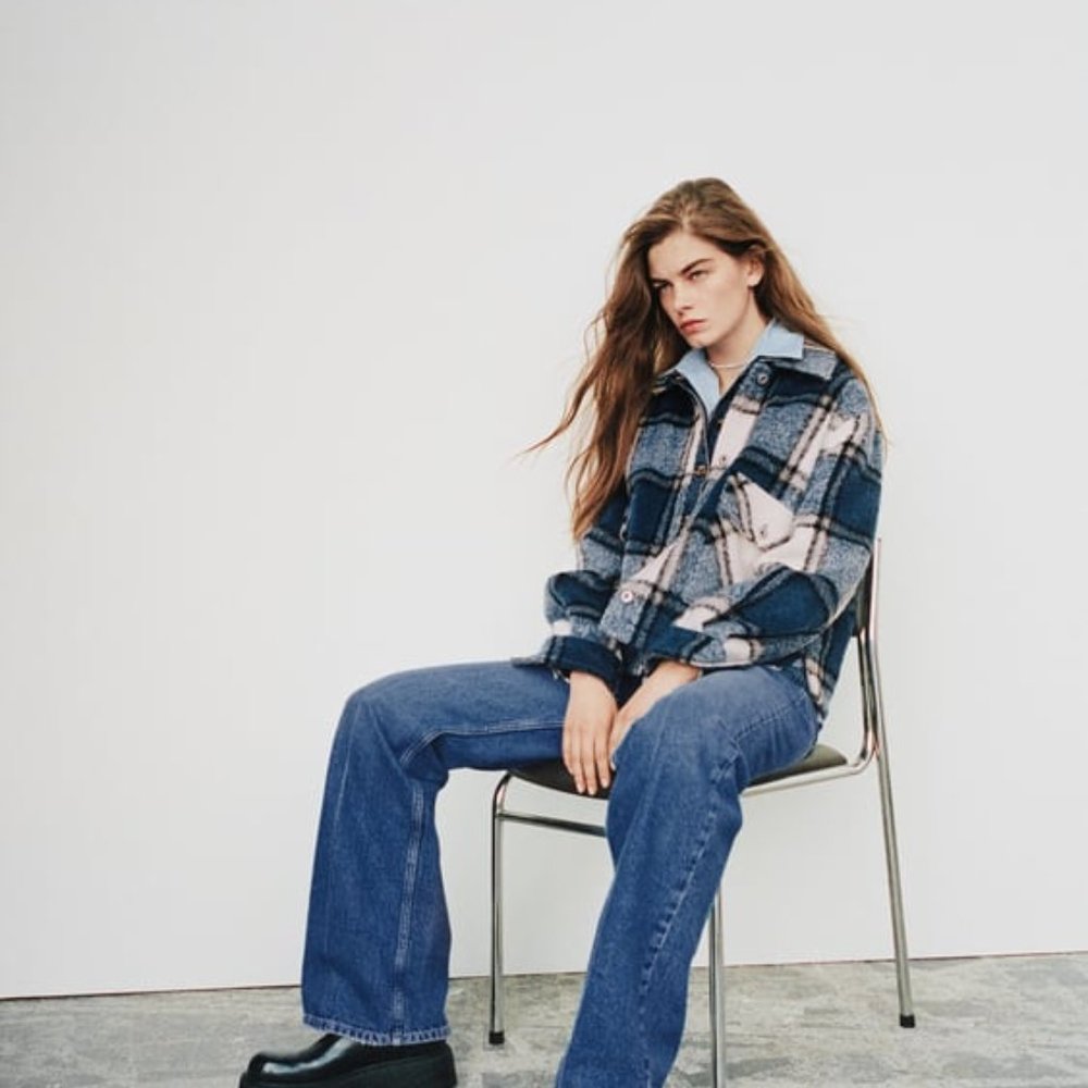 ZARA Blue Plaid Shacket S